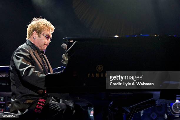 Elton John performs at the Sears Centre Arena on April 15, 2010 in Hoffman Estates, Illinois.