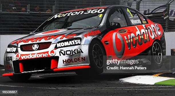 Jamie Whincup drives for Team Vodafone during race seven of the Hamilton 400, which is round four of the V8 Supercar Championship Series, at the...
