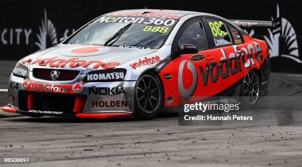 Craig Lowndes drives for Team Vodafone during race seven of the Hamilton 400, which is round four of the V8 Supercar Championship Series, at the...