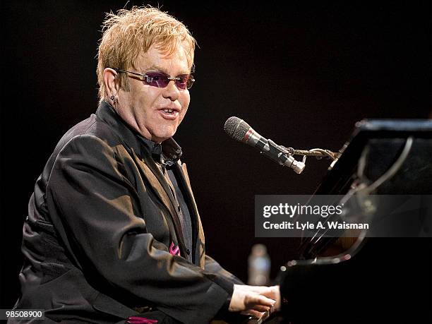 Elton John performs at the Sears Centre Arena on April 15, 2010 in Hoffman Estates, Illinois.