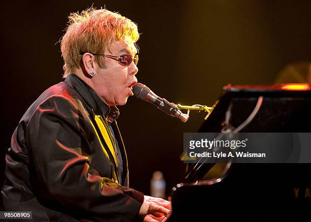 Elton John performs at the Sears Centre Arena on April 15, 2010 in Hoffman Estates, Illinois.