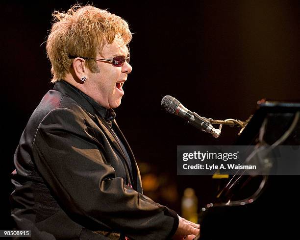 Elton John performs at the Sears Centre Arena on April 15, 2010 in Hoffman Estates, Illinois.