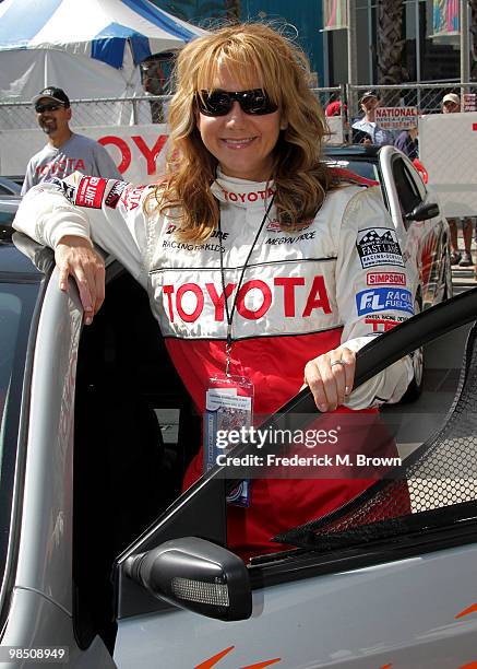 Actress Megyn Price attends the 2010 Toyota Pro Celebrity Qualifying Race at the Grand Prix of Long Beach on April 16, 2010 in Long Beach, California.