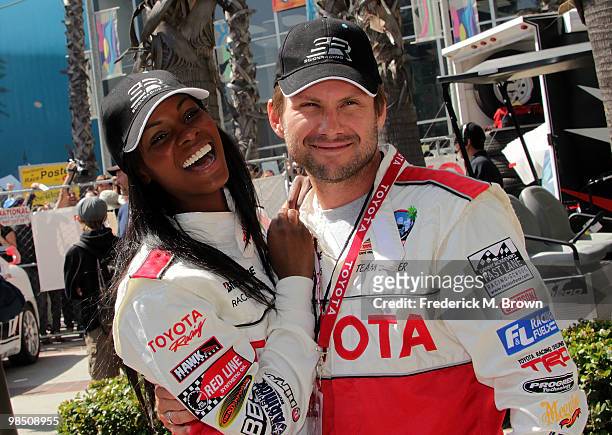 Actress Tika Sumpter and actor Christian Slater attend the 2010 Toyota Pro Celebrity Qualifying Race at the Grand Prix of Long Beach on April 16,...
