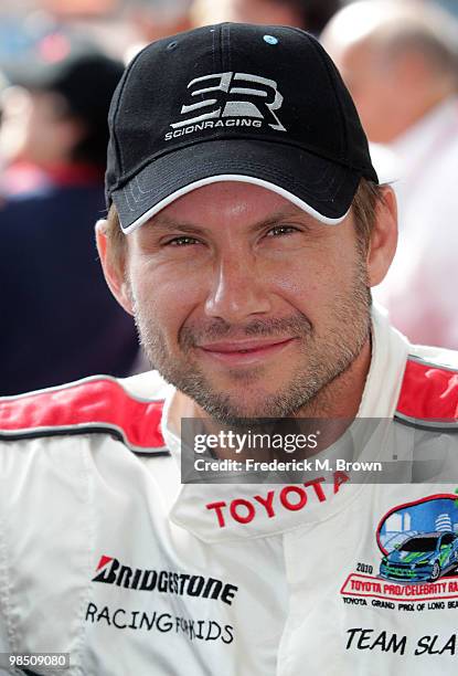 Actor Christian Slater attends the 2010 Toyota Pro Celebrity Qualifying Race at the Grand Prix of Long Beach on April 16, 2010 in Long Beach,...