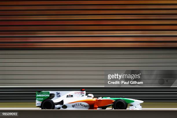 Adrian Sutil of Germany and Force India drives during the final practice session prior to qualifying for the Chinese Formula One Grand Prix at the...