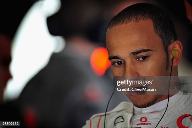 Lewis Hamilton of Great Britain and McLaren Mercedes prepares to drive during the final practice session prior to qualifying for the Chinese Formula...
