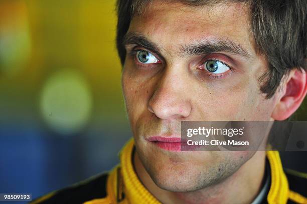 Vitaly Petrov of Russia and Renault is seen during the final practice session prior to qualifying for the Chinese Formula One Grand Prix at the...