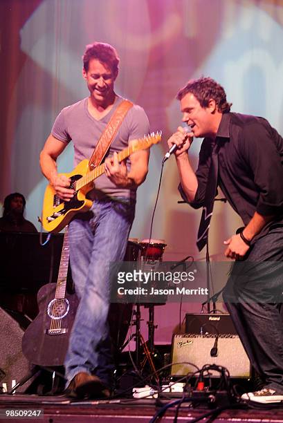 Actor James Denton and TV personality Bob Guiney perform with Band From TV at the Children Mending Hearts 3rd Annual "Peace Please" Gala held at The...