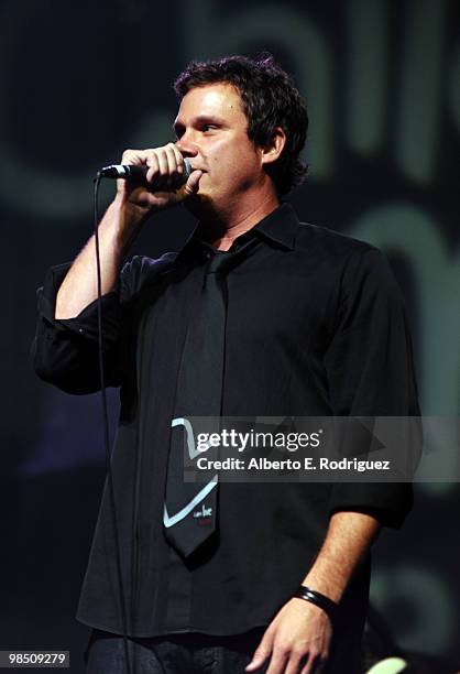 Personality Bob Guiney performs onstage with Band From TV during the Children Mending Hearts 3rd Annual "Peace Please" Gala held at The Music Box at...