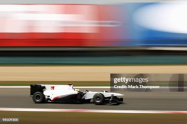 Pedro de la Rosa of Spain and BMW Sauber drives during the final practice session prior to qualifying for the Chinese Formula One Grand Prix at the...