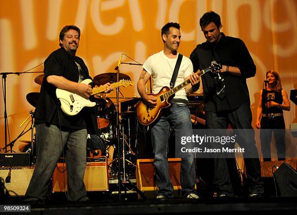 Actor Adrian Pasdar and TV personality Bob Guiney perform onstage with Band From TV during the Children Mending Hearts 3rd Annual "Peace Please" Gala...