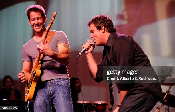 ActorJames Denton and TV personality Bob Guiney perform with Band From TV during the Children Mending Hearts 3rd Annual "Peace Please" Gala held at...