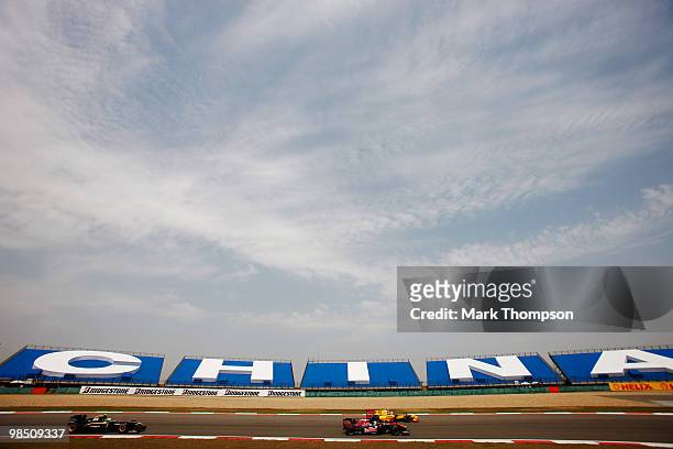 General view during the final practice session prior to qualifying for the Chinese Formula One Grand Prix at the Shanghai International Circuit on...