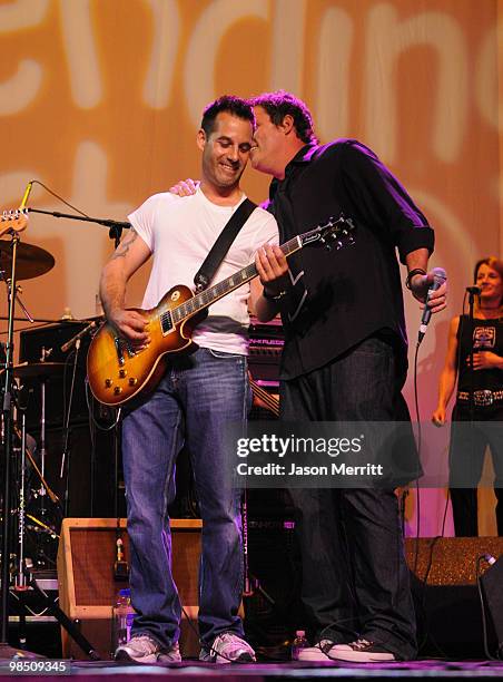 Actor Adrian Pasdar and TV personality Bob Guiney perform onstage with Band From TV during the Children Mending Hearts 3rd Annual "Peace Please" Gala...