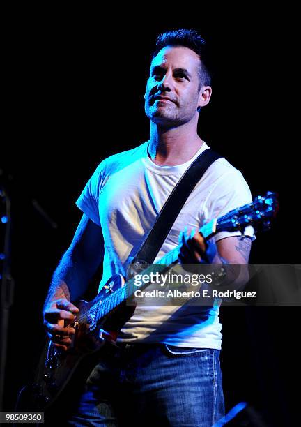 Actor Adrian Pasdar performs onstage with Band From TV during the Children Mending Hearts 3rd Annual "Peace Please" Gala held at The Music Box at the...