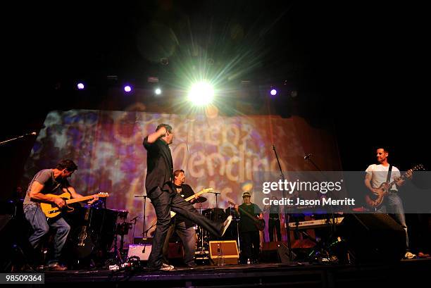 Actor James Denton, TV personality Bob Guiney and actor Adrian Pasdar perform onstage with Band From TV during the Children Mending Hearts 3rd Annual...