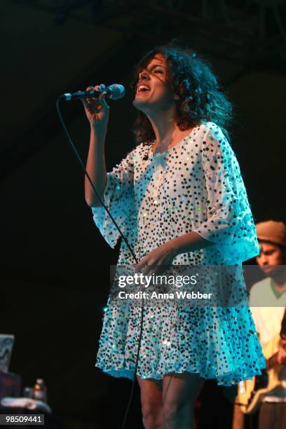 Musician Céu performs during day one of the Coachella Valley Music & Arts Festival 2010 held at the Empire Polo Club on April 16, 2010 in Indio,...