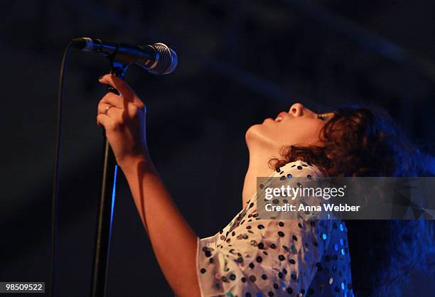 Musician Céu performs during day one of the Coachella Valley Music & Arts Festival 2010 held at the Empire Polo Club on April 16, 2010 in Indio,...