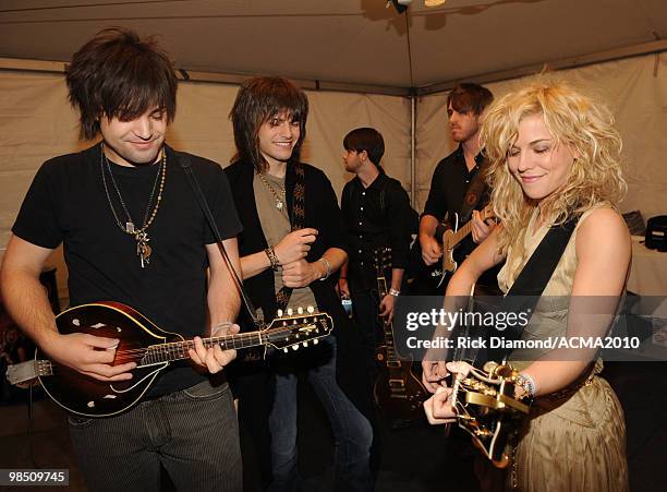Musicians Neil Perry, Reid Perry and Kimberly Perry of The Band Perry pose at the 45th Annual Academy of Country Music Awards concerts at the Fremont...