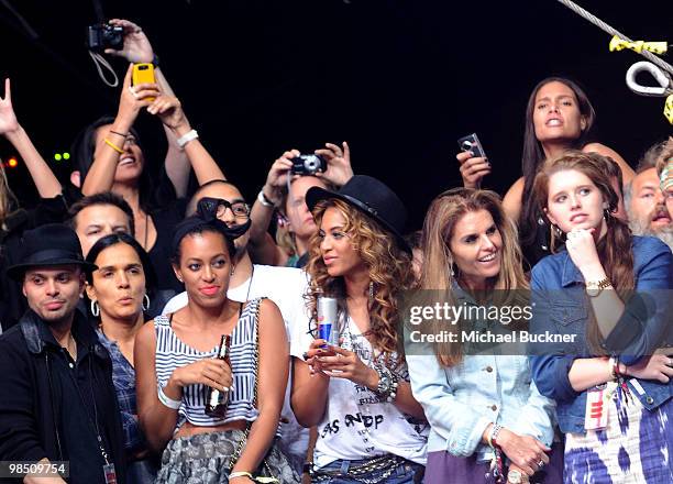 Singer Beyonce Knowles and actress Maria Shriver seen during Day 1 of the Coachella Valley Music & Art Festival 2010 held at the Empire Polo Club on...