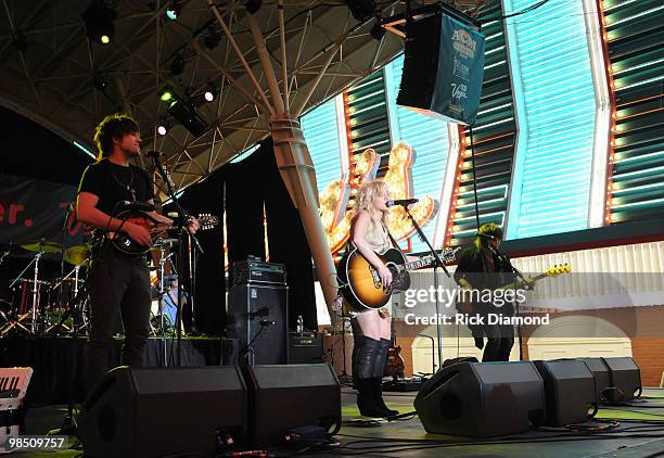 Musicians Neil Perry, Kimberly Perry and Reid Perry of The Band Perry perform onstage at the 45th Annual Academy of Country Music Awards concerts at...