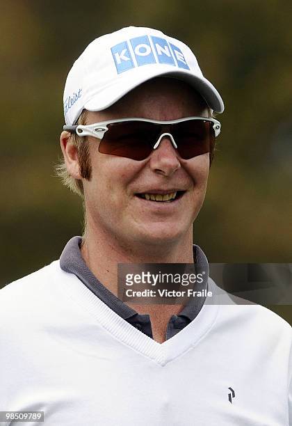 Mikko Ilonen of Finland smiles on the 2nd hole during the Round Three of the Volvo China Open on April 17, 2010 in Suzhou, China.