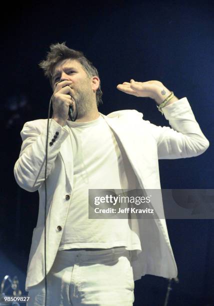 Musician James Murphy of LCD Sound system performs during day 1 of the Coachella Valley Music & Arts Festival 2010 held at The Empire Polo Club on...