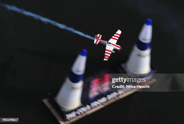 Paul Bonhomme of Great Britain in action during the Red Bull Air Race Qualifying on April 17, 2010 in Perth, Australia.