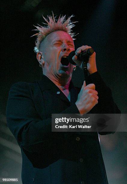 Musician Johnny Rotten of the band Public Image Limited performs during day one of the Coachella Valley Music & Arts Festival 2010 held at the Empire...