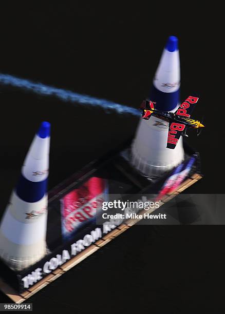 Kirby Chambliss of USA in action during the Red Bull Air Race Qualifying on April 17, 2010 in Perth, Australia.