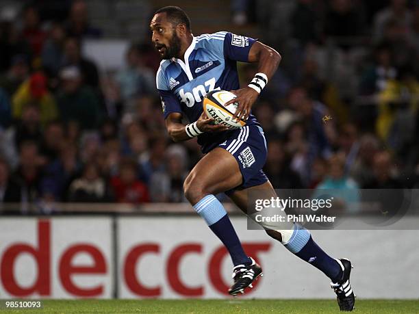 Joe Rokocoko of the Blues breaks away during the round 10 Super 14 match between the Blues and the Western Force at Eden Park on April 17, 2010 in...
