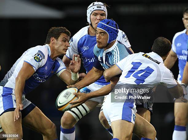 Benson Stanley of the Blues passes the ball during the round 10 Super 14 match between the Blues and the Western Force at Eden Park on April 17, 2010...