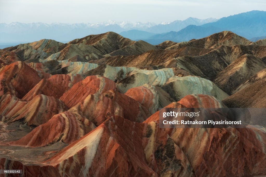 Danxia Landform againt Sunlight in morning