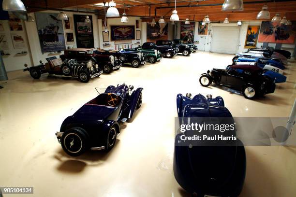 Just a few of the cars and Motor cycles in the 3 Air conditioned warehouse that store Jay Lenos collection of cars and motor cycles. American...