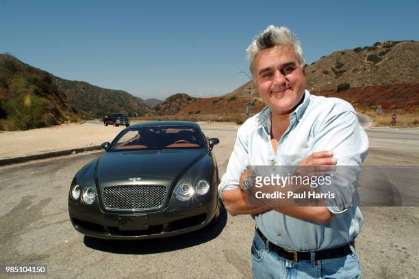 Jay Leno with a 2004 Bentley S2 coupe. American Television personality Jay Leno who hosted the late night NBC "Tonight Show" collects cars. In 3...