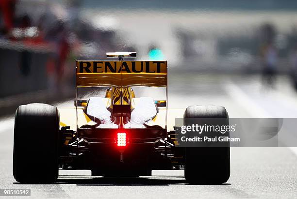 Vitaly Petrov of Russia and Renault drives during qualifying for the Chinese Formula One Grand Prix at the Shanghai International Circuit on April...