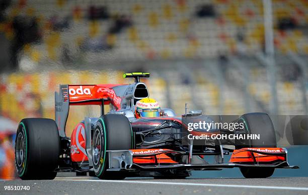 Mercedes GP driver Nico Rosberg of Germany drives during the final qualifying session for Formula One's Chinese Grand Prix in Shanghai on April 17,...