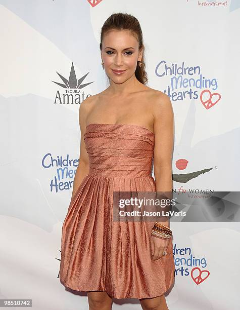 Actress Alyssa Milano attends the Children Mending Hearts 3rd annual "Peace Please" gala at The Music Box at the Fonda Hollywood on April 16, 2010 in...