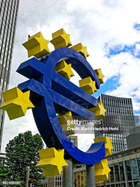euro symbol in frankfurt - karl friedrich stock pictures, royalty-free photos & images