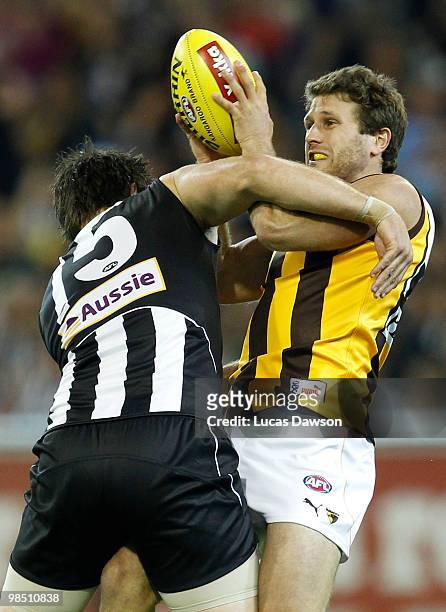 Campbell Brown of the Hawks marks the ball during the round four AFL match between the Collingwood Magpies and the Hawthorn Hawks at Melbourne...