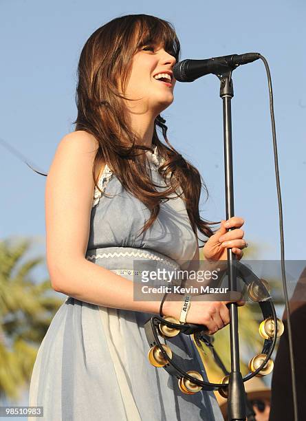 Zooey Deschanel of She & Him performs during Day 1 of the Coachella Valley Music & Arts Festival 2010 held at the Empire Polo Club on April 16, 2010...
