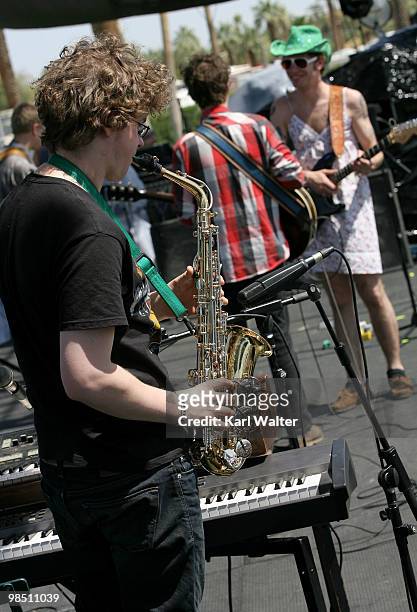 The band Deer Tick performs during day one of the Coachella Valley Music & Arts Festival 2010 held at the Empire Polo Club on April 16, 2010 in...