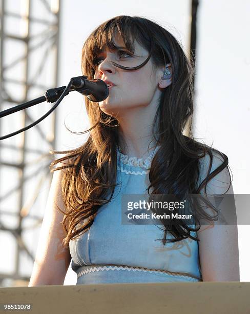 Zooey Deschanel of She & Him perform during Day 1 of the Coachella Valley Music & Arts Festival 2010 held at the Empire Polo Club on April 16, 2010...