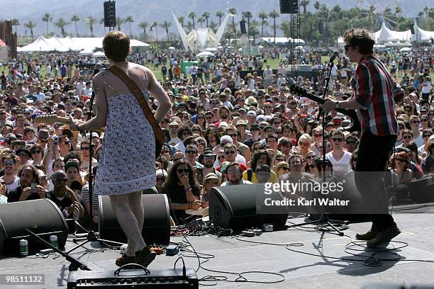 The band Deer Tick performs during day one of the Coachella Valley Music & Arts Festival 2010 held at the Empire Polo Club on April 16, 2010 in...