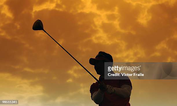 Yang of Korea tees off on the 18th hole during Round Three of the Volvo China Open on April 17, 2010 in Suzhou, China.