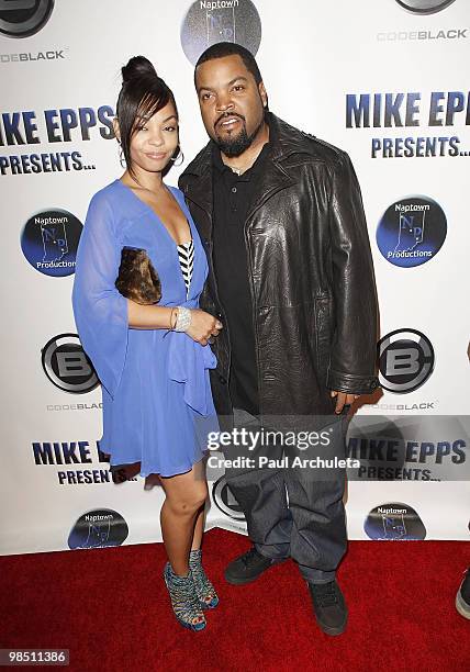 Actor / Rapper Ice Cube & his wife arrives at comedian Mike Epps celebrity showcase at Club Nokia on April 16, 2010 in Los Angeles, California.