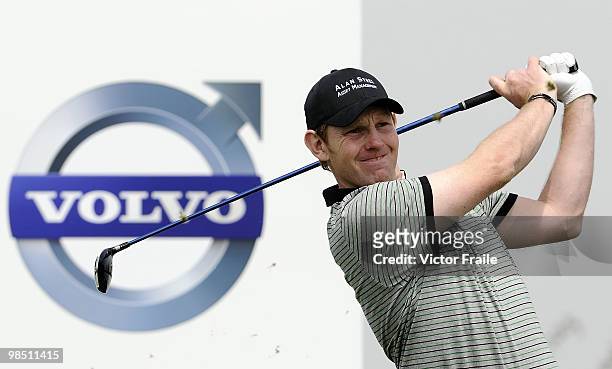 Stephen Gallacher of Scotland tees off on the 9th hole during the Round Three of the Volvo China Open on April 17, 2010 in Suzhou, China.