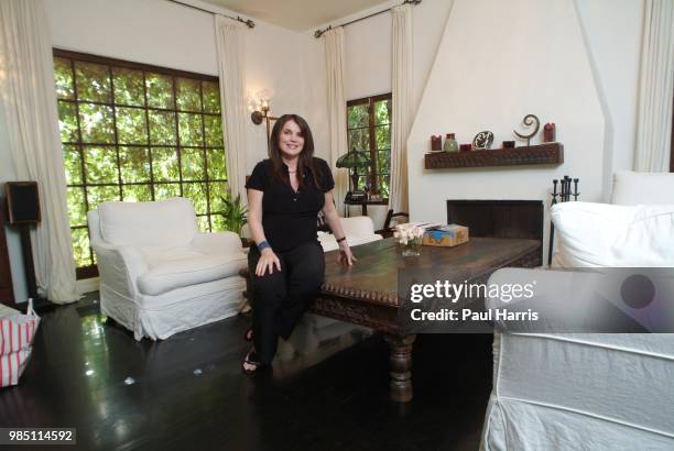 English actress Julia Ormond, who was pregnant and will give birth, end of June 2004, photographed April 30, 2004 at her home in Brentwood, California