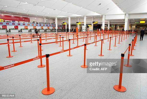 The check in terminal at London Gatwick Airport in Hurley, West Sussex is empty of passengers on April 17, 2010. Britain has extended a ban on most...